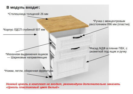 Шкаф нижний 600 3 ящика Вегас 