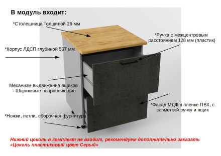 Шкаф нижний 600 2 ящика Лофт    
