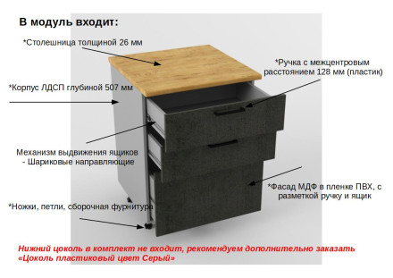 Шкаф нижний 600 3 ящика Лофт     
