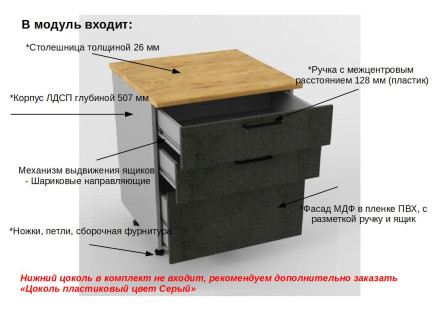 Шкаф нижний 800 3 ящика Лофт  