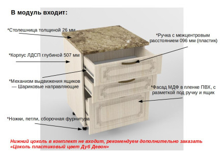 Шкаф нижний 600 3 ящика Грецкий орех   